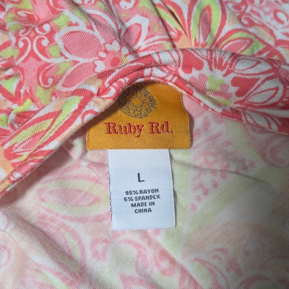 Ruby Rd Pink Orange Paisley 3/4 Sleeve Bohemian Womens Shirt Blouse Size L - Picture 7 of 8